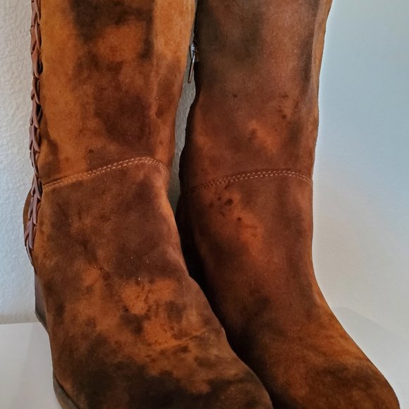 Leather suede wedge tall rodeo Western cowgirl Boot 10 1/2 11 brown black tan - Picture 3 of 13
